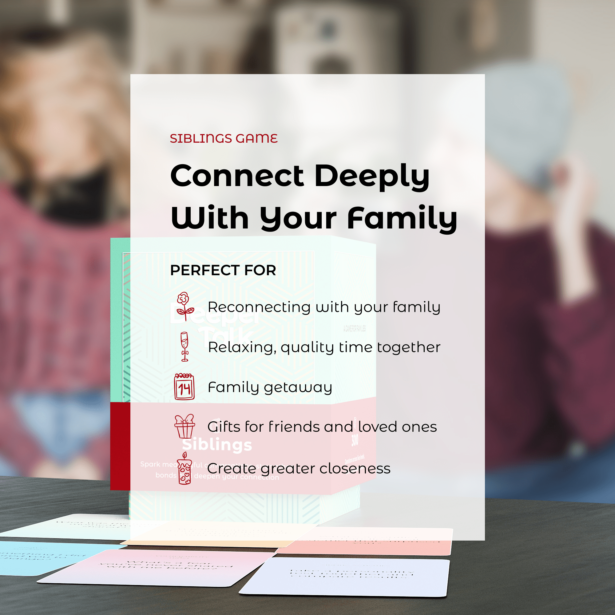 Sibling bonding card deck - discussion prompts to help siblings discover hidden truths, create memories, and deepen relationships