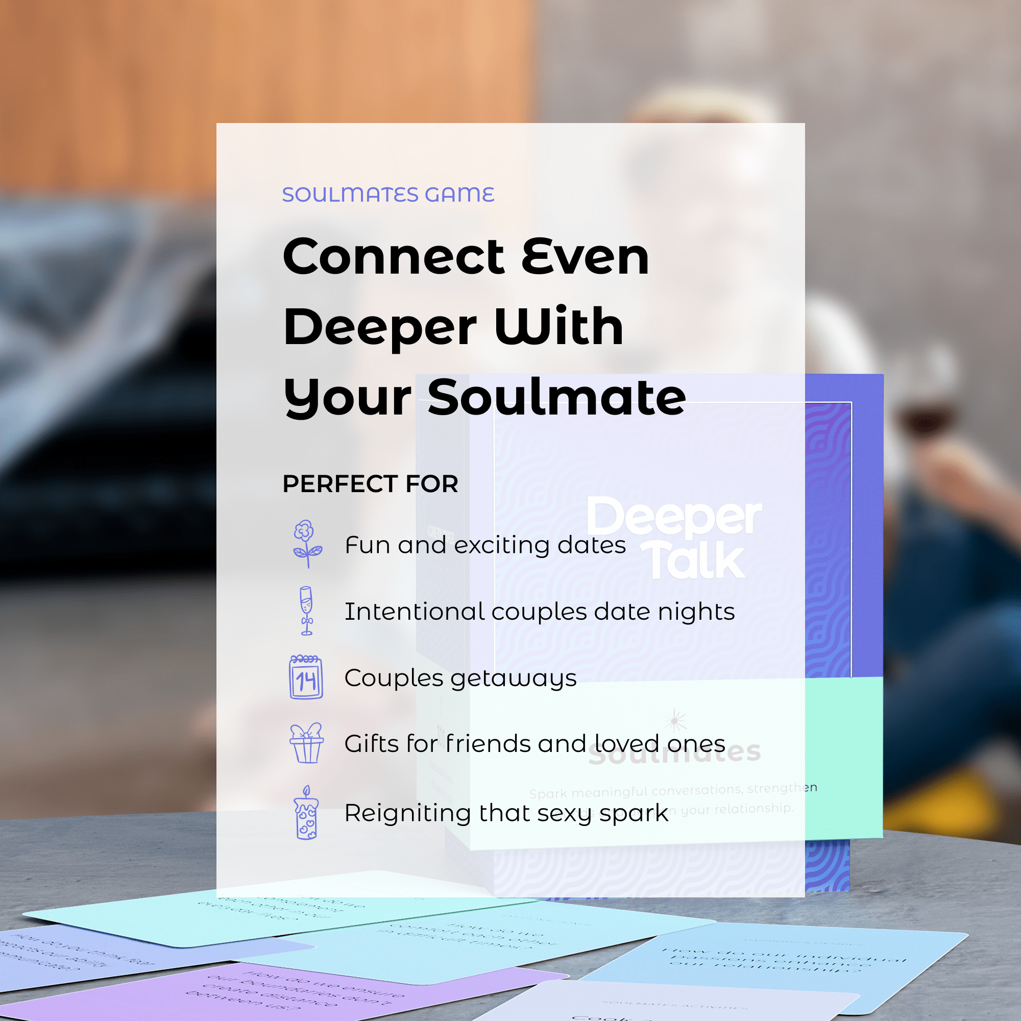 Soulmates card game - deep relationship questions for couples to strengthen bonds, explore intimacy, and build lifelong connection