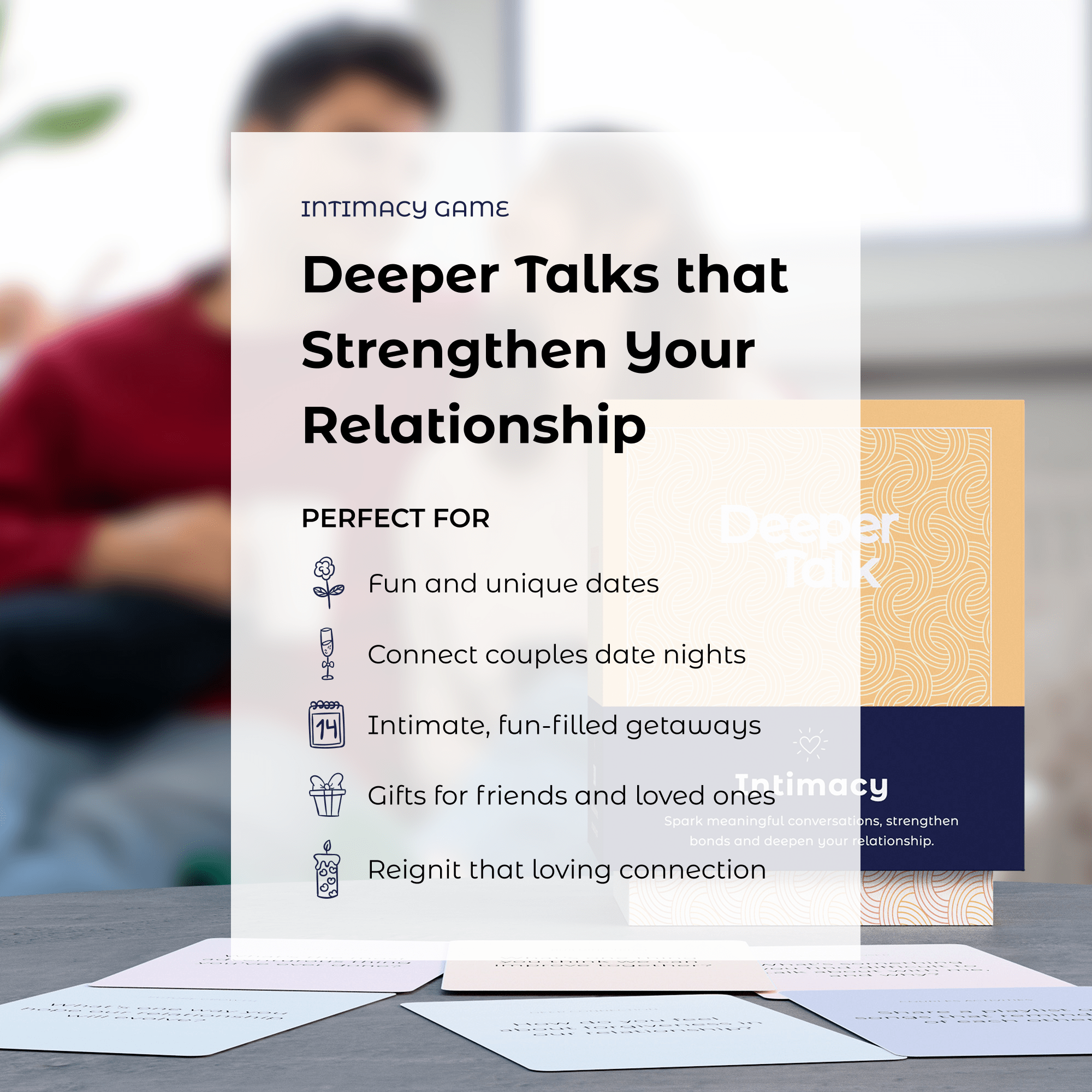 Intimacy card deck for couples - conversation cards to restore closeness, enhance physical intimacy, and reconnect after feeling distant