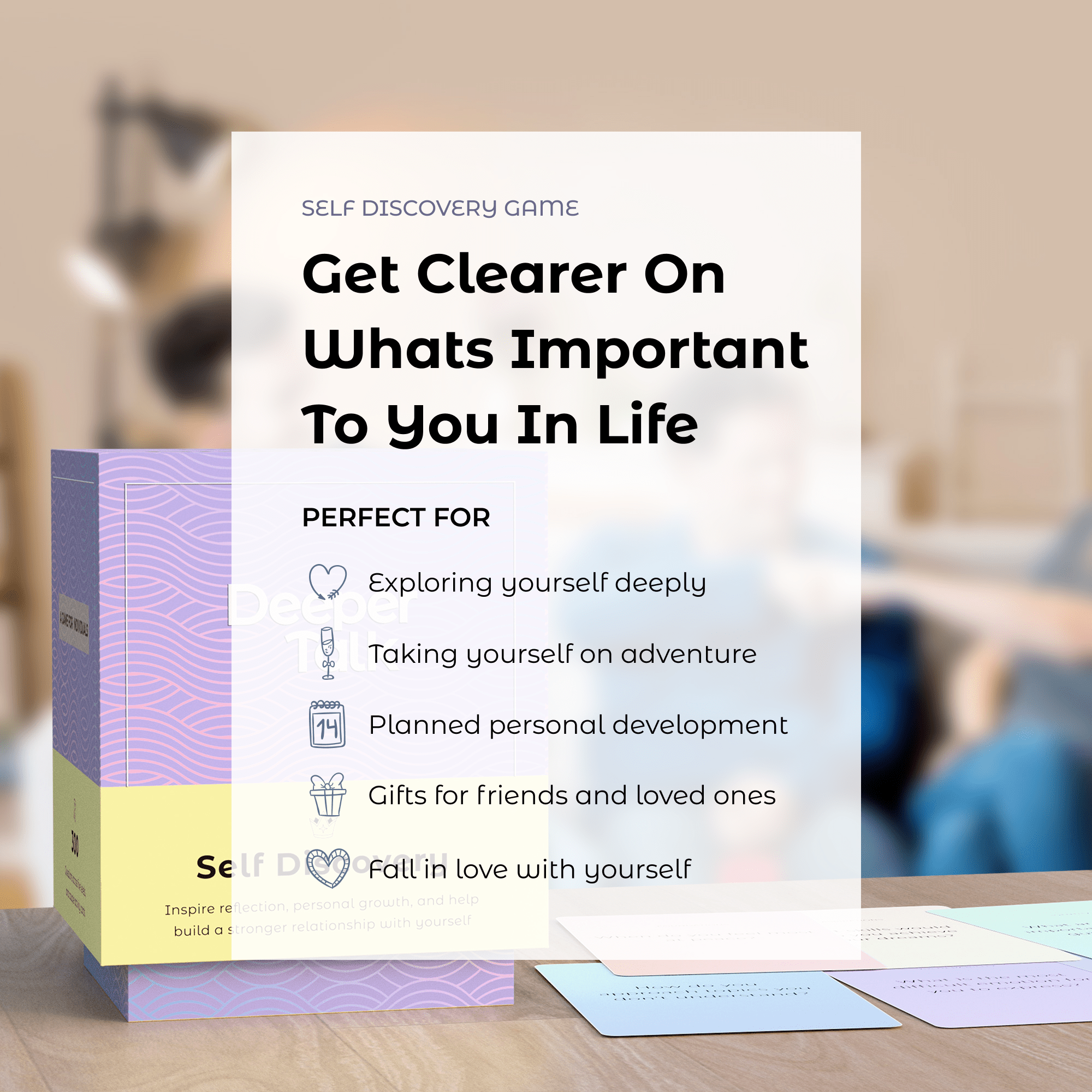 Self-reflection card deck - introspective prompts for personal development, self-exploration, and finding life direction